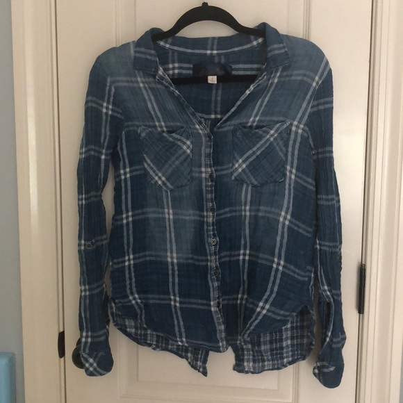 blue plaid button up - Picture 1 of 3